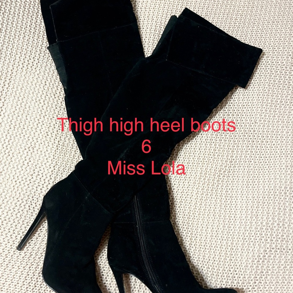 Miss Lola Black Thigh High Heel Boots